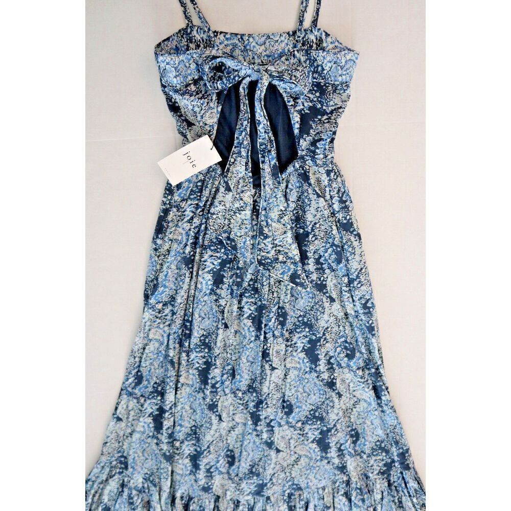 Joie 8895DR03315 Women's Sz XS Blue Elissabet Printed Tie Back Maxi Dress - Picture 12 of 13